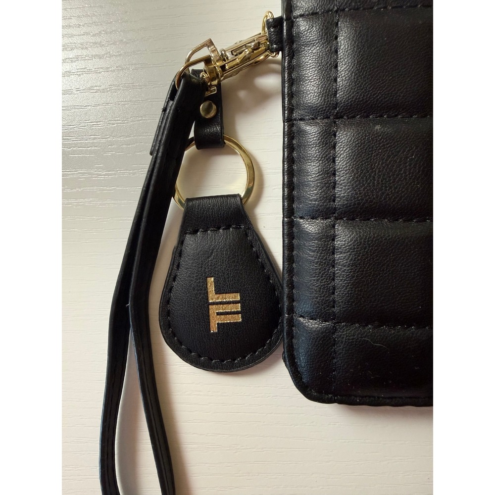 London Fog Black Quilted Wristlet Clutch Bag Gold Hardware Travel Wallet Pouch - Picture 2 of 4